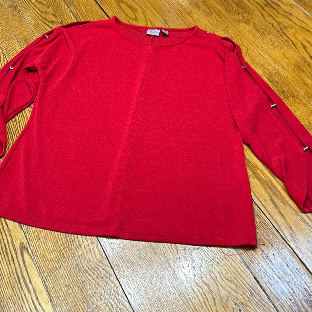 Easywear by Chico’s red top with cutout details on sleeves. Size 2 (Medium).